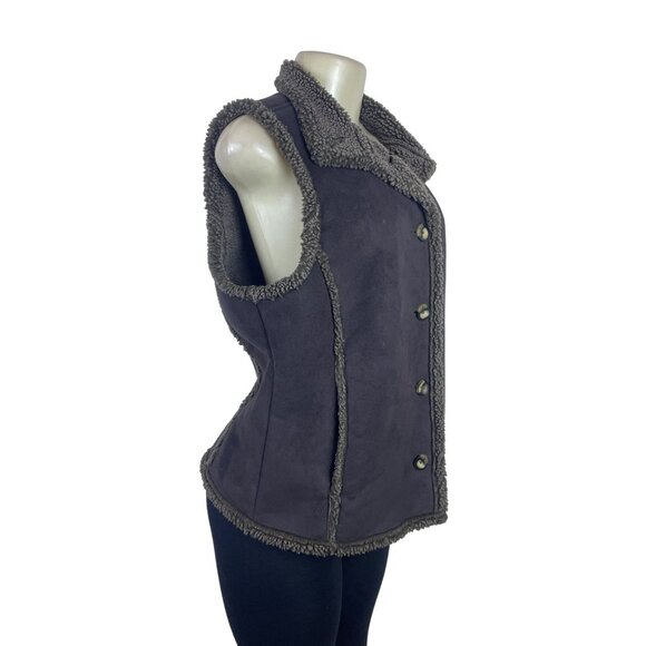 L.L. Bean Women's Gray Sherpa Lined & Sleeveless Button Front Vest Sz M - Picture 3 of 10